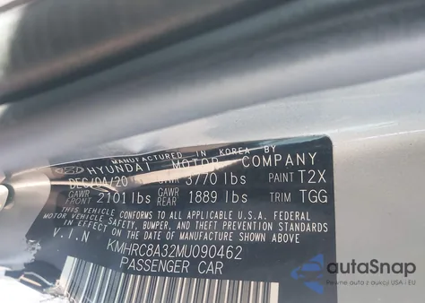 2021 Hyundai Venue Sel z USA, uszkodzony, nr VIN KMHRC8A32MU090462